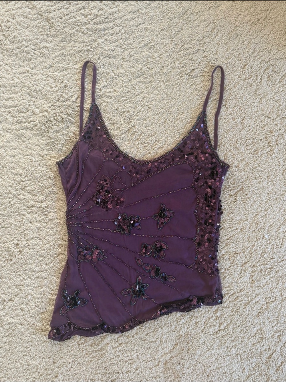 Beaded Embellished Purple Spaghetti-Strap Camisole